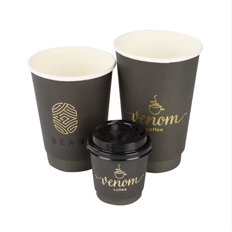 Copos de Papel Personalizados Descartáveis 16oz Impressos com Dupla Parede e Tampas para Bebidas Quentes e Frias