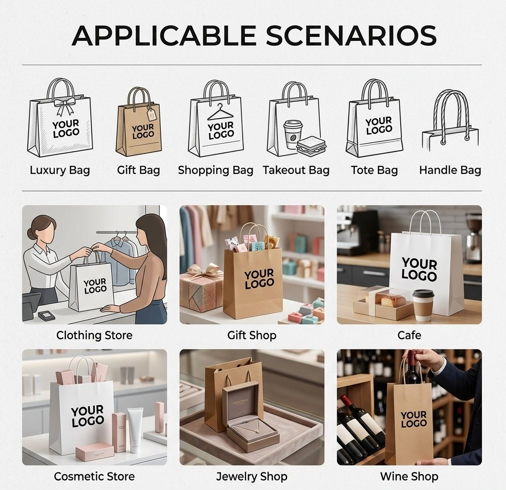Sacos de papel de compras de presente boutique de vestuário com moldura preta personalizada Xianghui