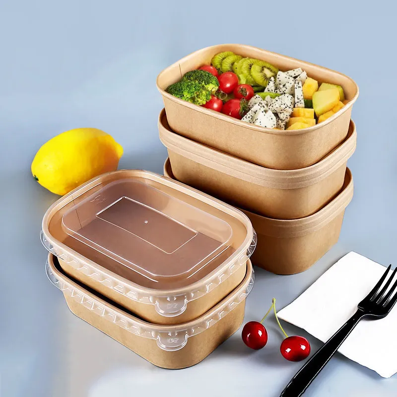 Papel descartável Kraft Rectangle tigelas Fast Food caixa de embalagem de salada