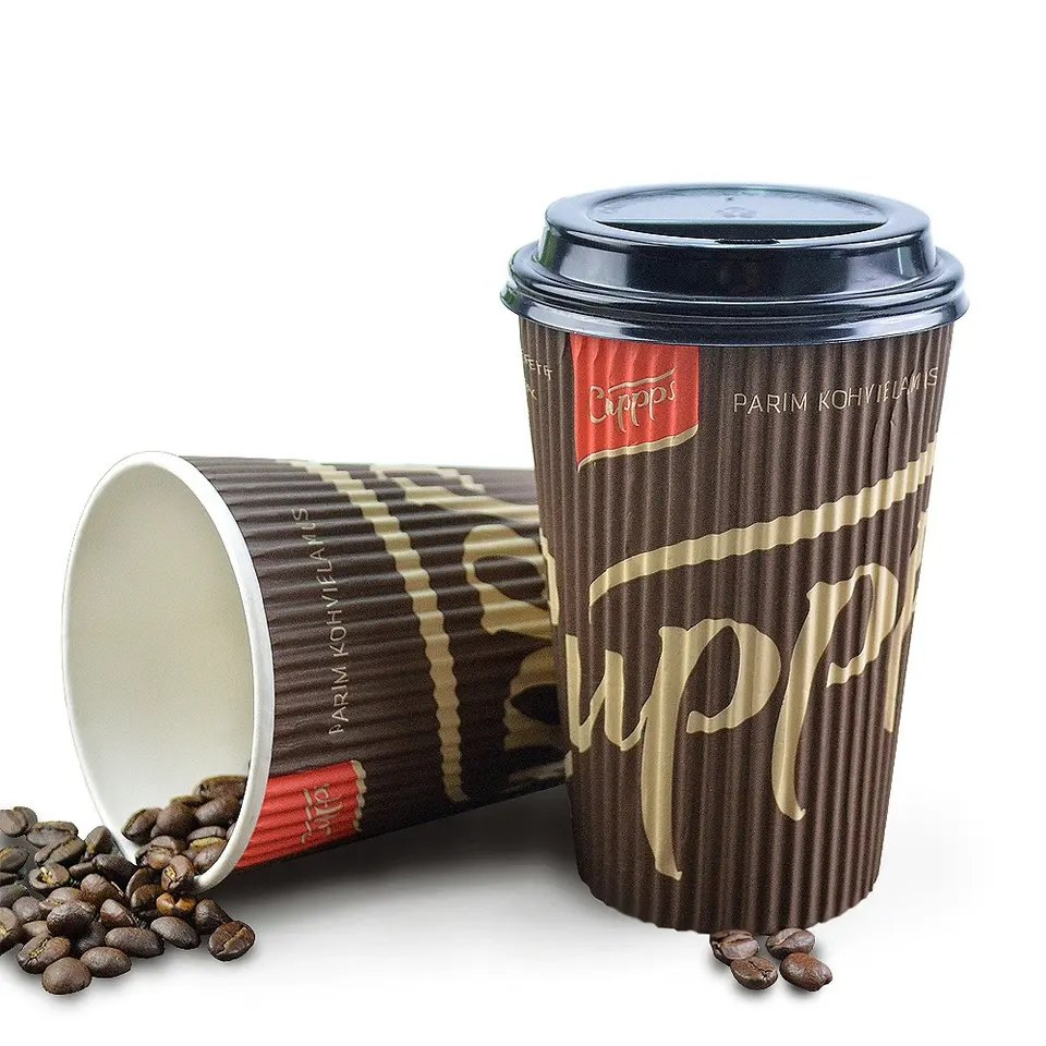8oz 12oz 16oz 20oz Copo de Café Biodegradável à Base de Água com Dupla Parede e Parede Ondulada para Bebidas Frias e Quentes