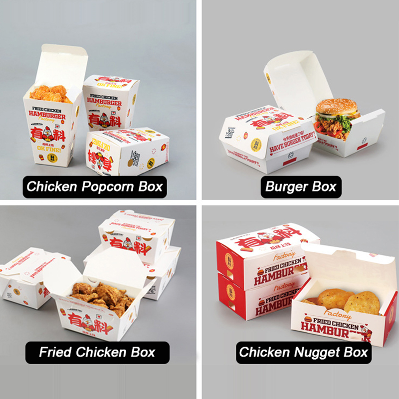 Caixa de embalagem de papel para hambúrguer biodegradável para fast food, opções de fornecimento personalizadas para container de entrega