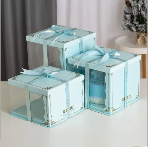 Embalagem de bolo de aniversário e casamento transparente de plástico personalizada por atacado, embalagem de papel para alimentos de padaria, caixa de presente clara em formato de cupcake dobrável rosa