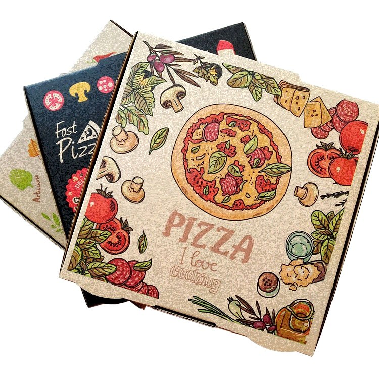 Caixa de pizza personalizada de papelão ondulado barato de grau alimentício por atacado com logotipo