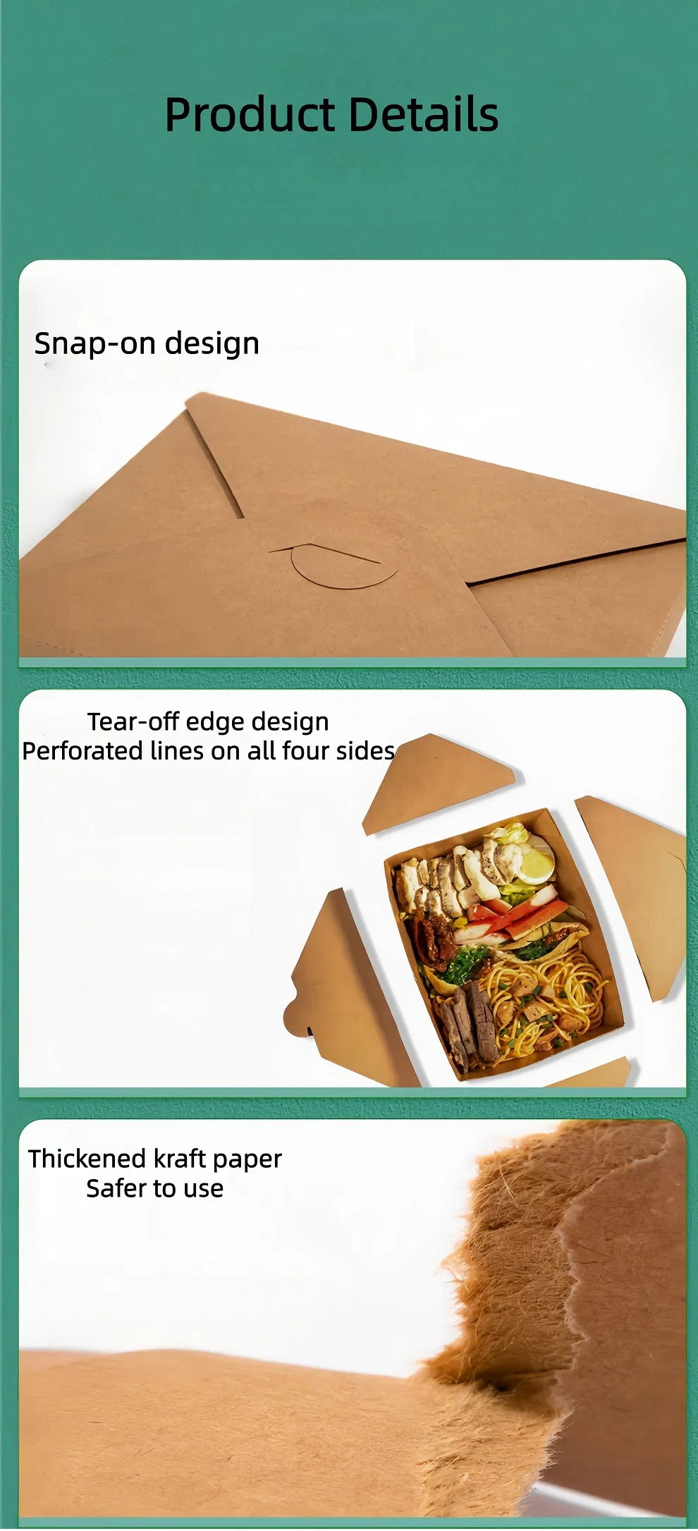 Caixa de papel kraft descartável biodegradável com logotipo personalizado, à prova de vazamentos, para comida para viagem