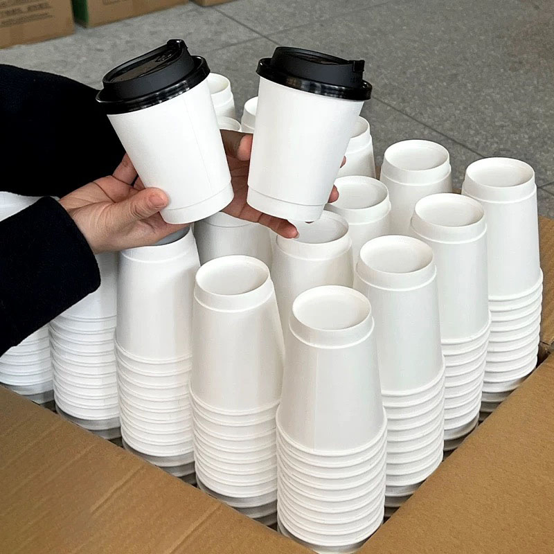 Copo de papel descartável de parede ondulada dupla e simples, feito de fibra de bambu PLA biodegradável e compostável, à base de água, impresso com logotipo personalizado para bebidas como cola, suco e iogurte