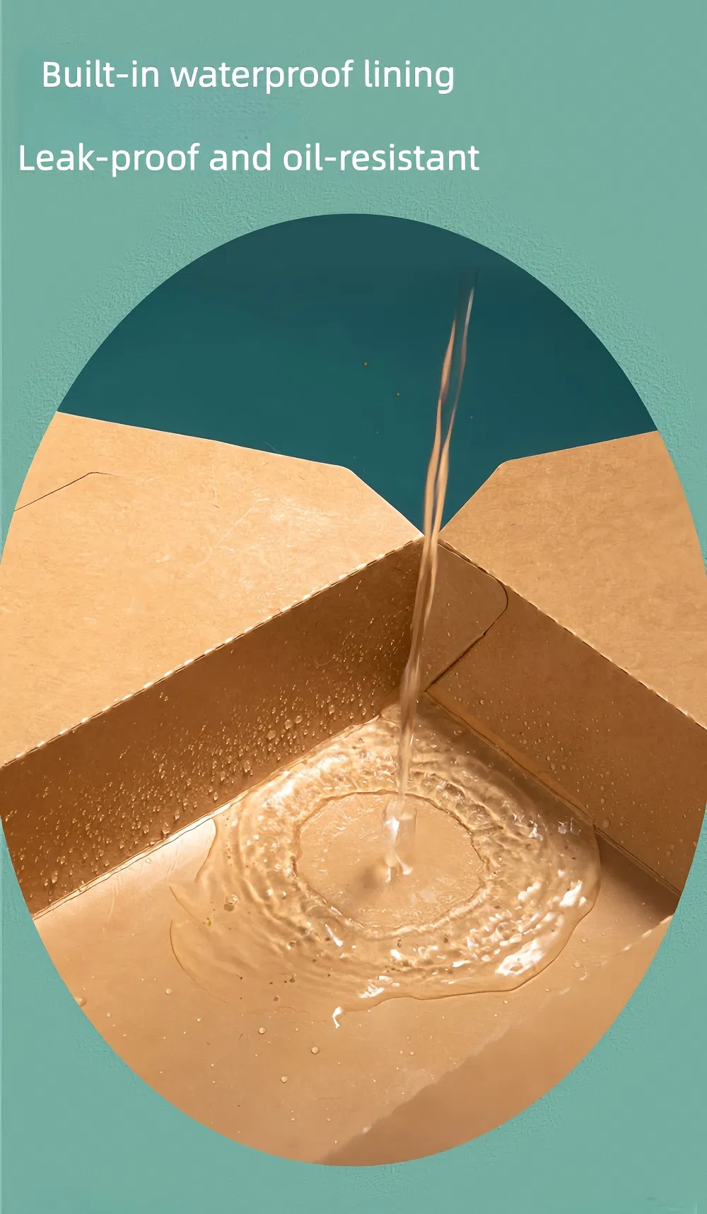 Caixa de papel kraft descartável biodegradável com logotipo personalizado, à prova de vazamentos, para comida para viagem