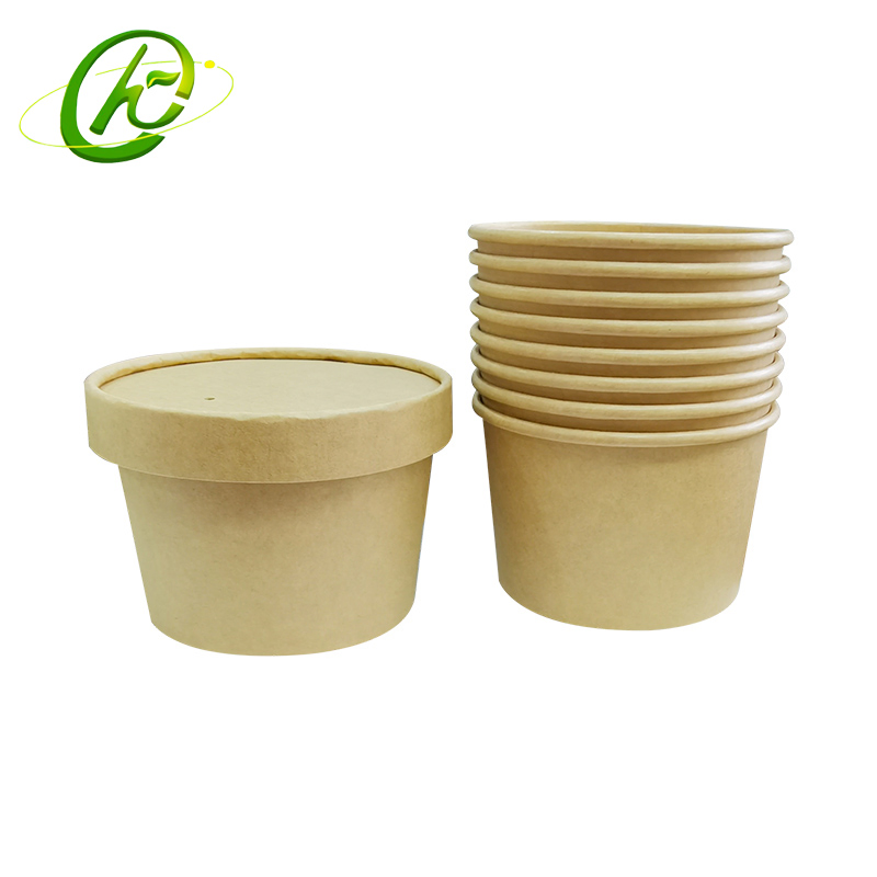 Bowl de Papel Branco de Grau Alimentício Ecológico Descartável para Sorvete, Sobremesa, Bebida Fria, Sopa Quente, Copo de Kraft para Embalagem de Comida para Viagem