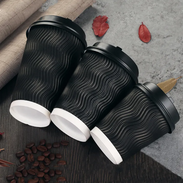 Copos de papel ondulado descartáveis e biodegradáveis para café, copos descartáveis para chá