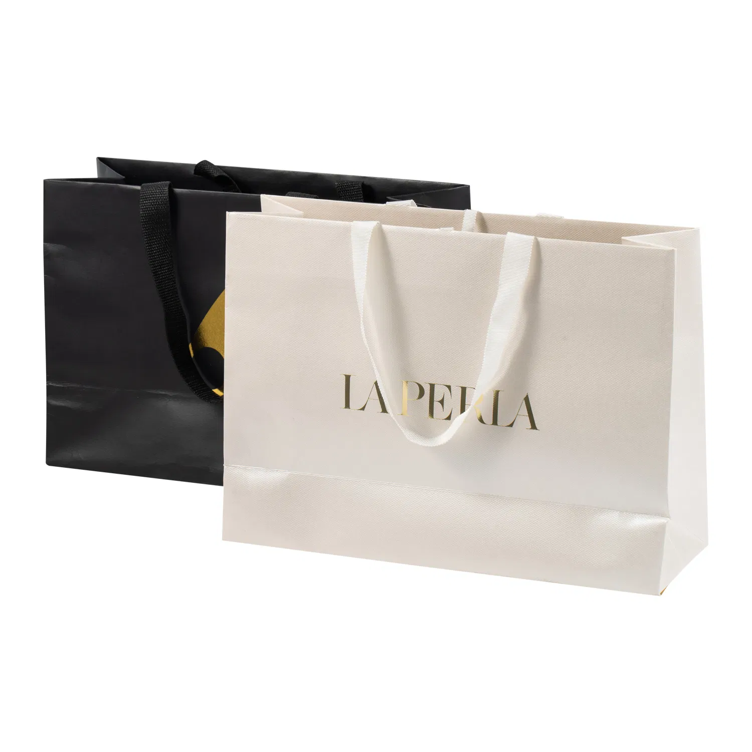 Saco de presente de roupa personalizado de alta qualidade por atacado, saco de papel texturizado preto fosco