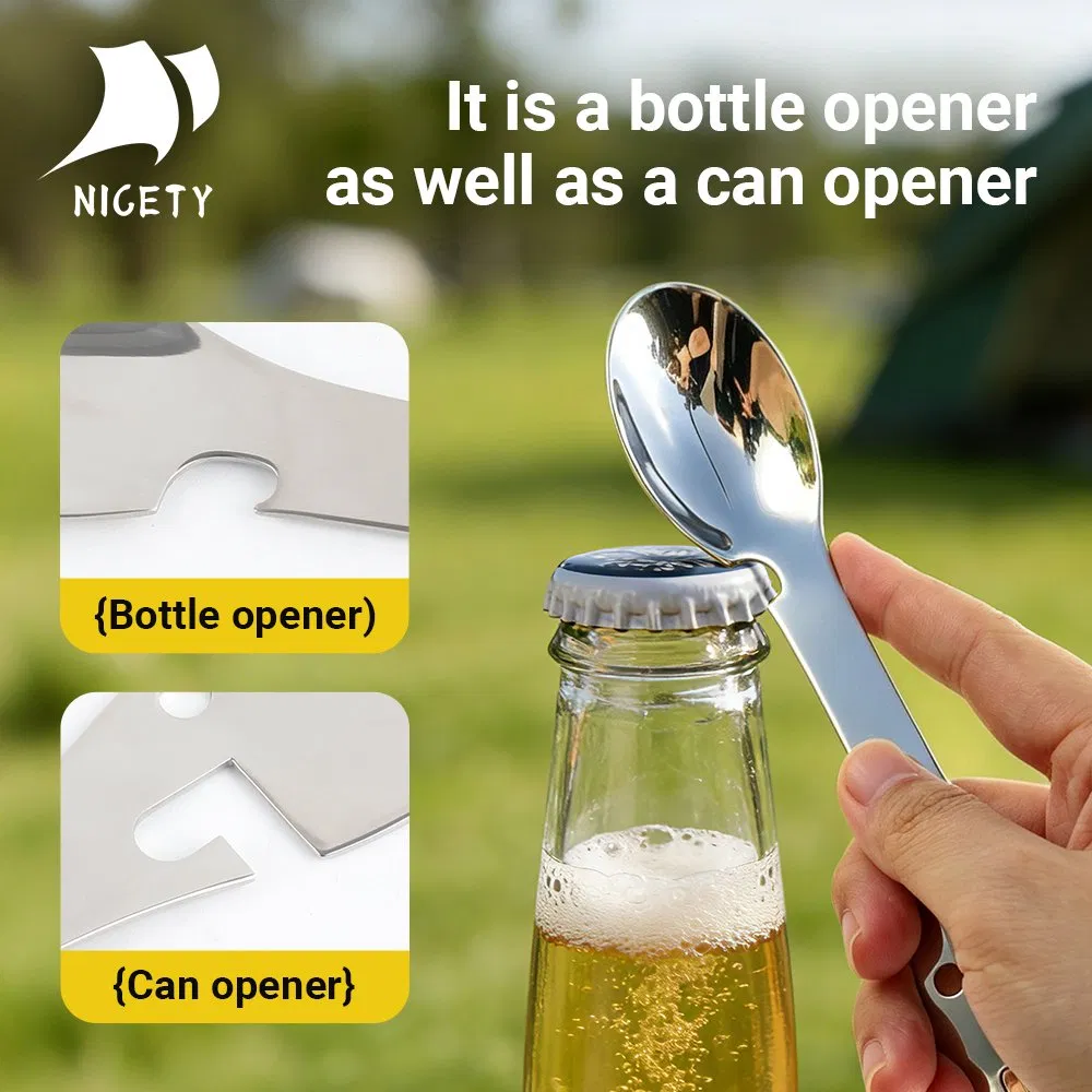 Nicety 3-in-1 Colher Garfo Spork de Aço Inoxidável Design Contemporâneo Talheres Combo Cabo Longo Não Tóxico para Camping Cozinha
