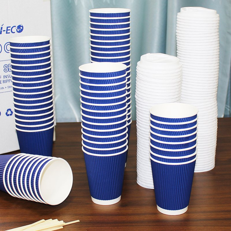 Copos de papel ondulado descartáveis e biodegradáveis para café, copos descartáveis para chá