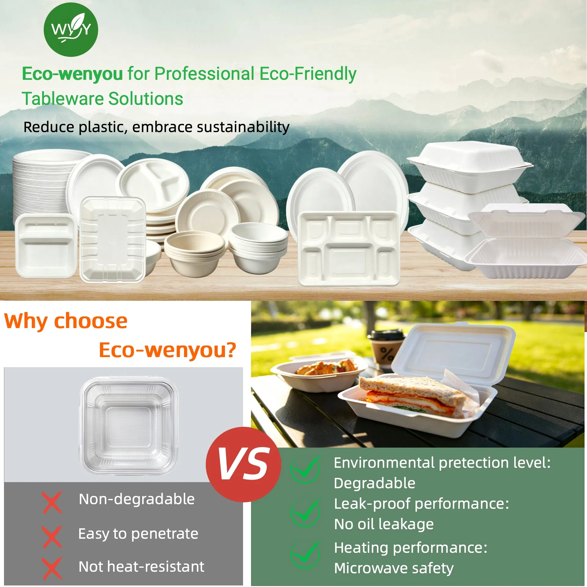 Bols de Papel de Salada Ecológicos de Bagasse de Cana-de-Açúcar para Viagem 350ml Recipiente de Embalagem para Restaurante