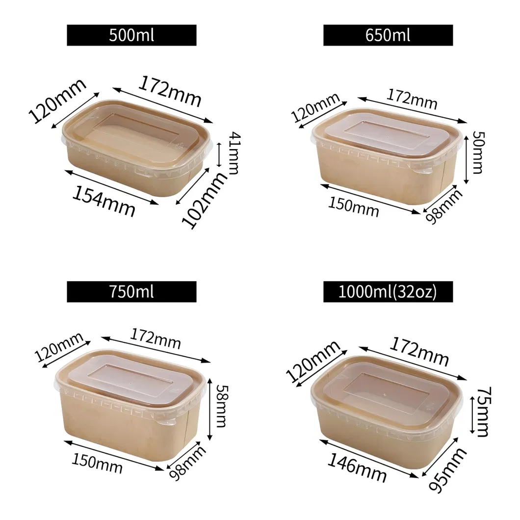 Papel descartável Kraft Rectangle tigelas Fast Food caixa de embalagem de salada