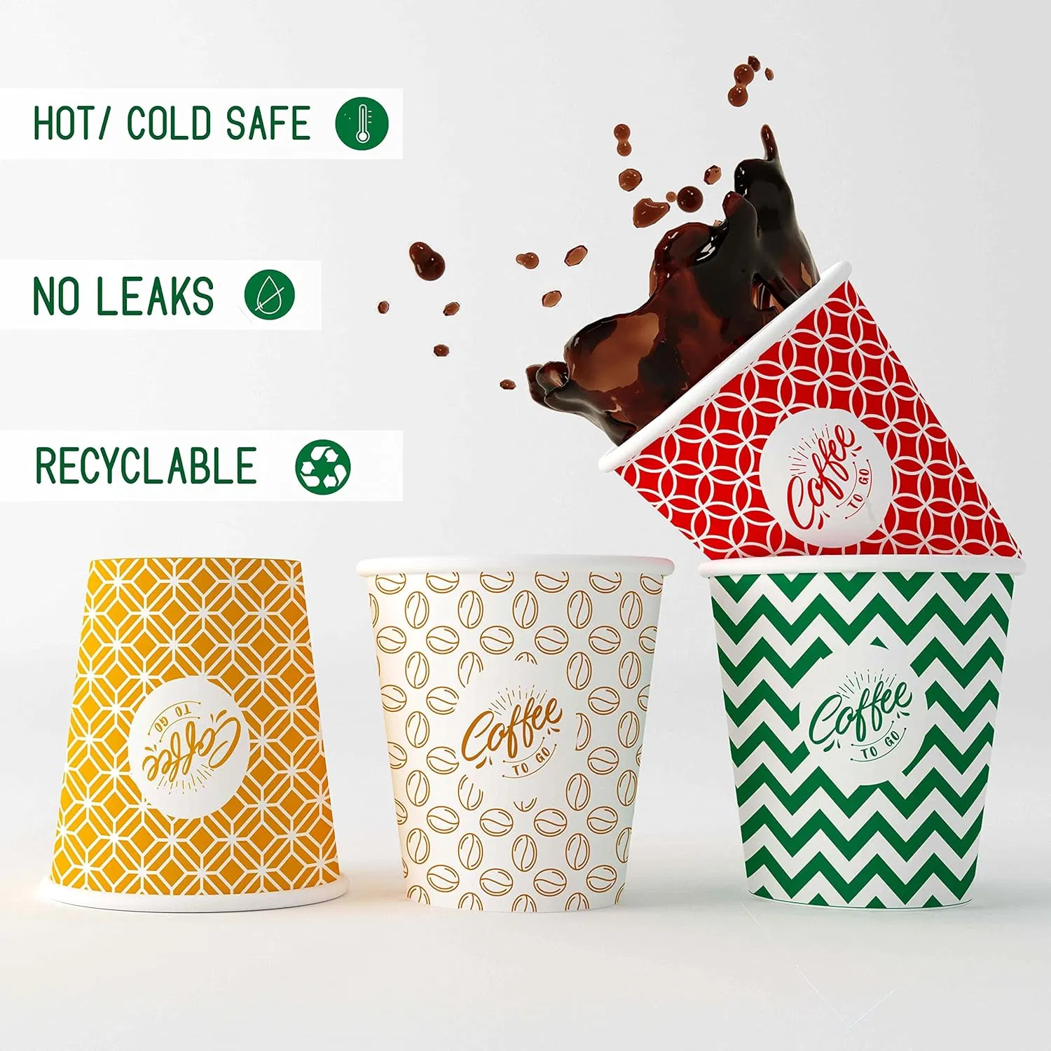Copos de papel descartáveis biodegradáveis para bebidas quentes e frias