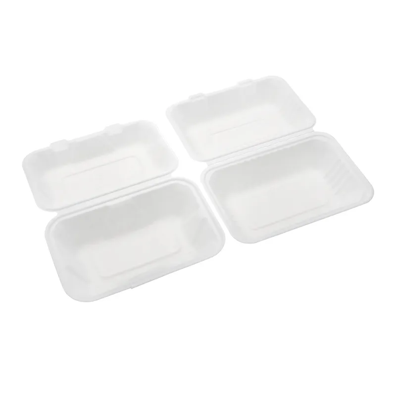 Container de Alimento Descartável de Bagasse para Comida para Viagem 9*6 Polegada Caixa Clamshell Cor Natural