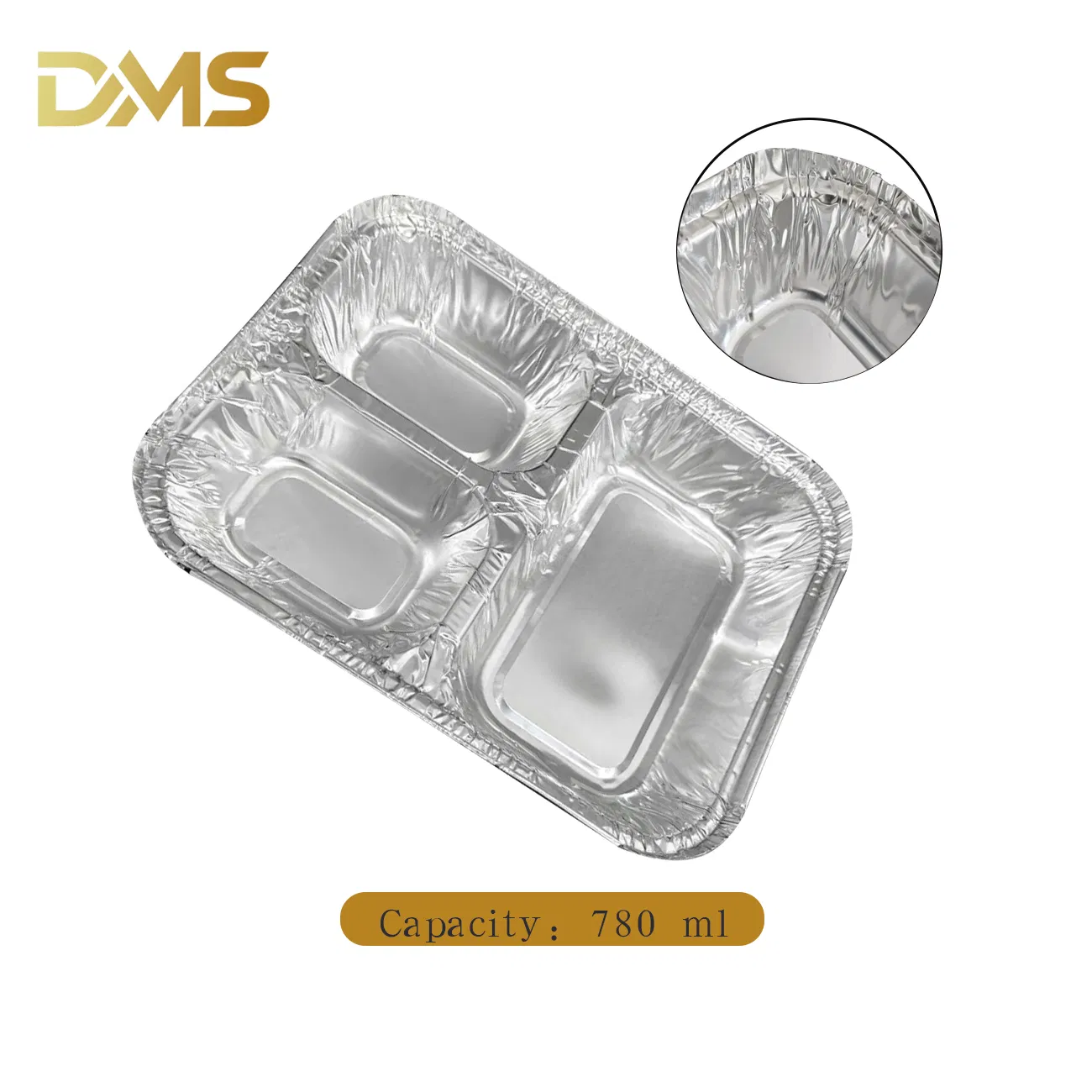 Container de comida descartável para restaurantes, com múltiplos compartimentos, em alumínio com tampa de papel