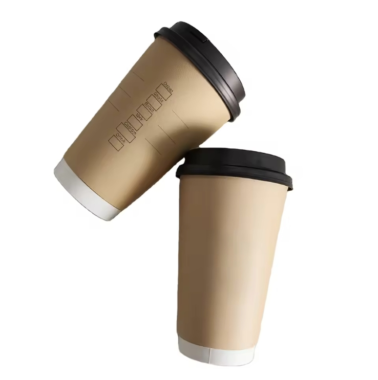 Copos de Papel Personalizados Descartáveis 16oz Impressos com Dupla Parede e Tampas para Bebidas Quentes e Frias