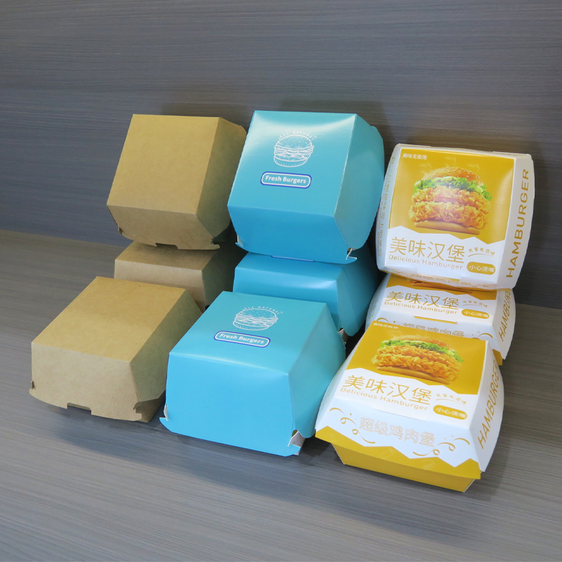 Caixas de Embalagem de Alimentos para Hambúrguer Personalizadas para Viagem, Caixa de Papel Kraft para Hambúrguer
