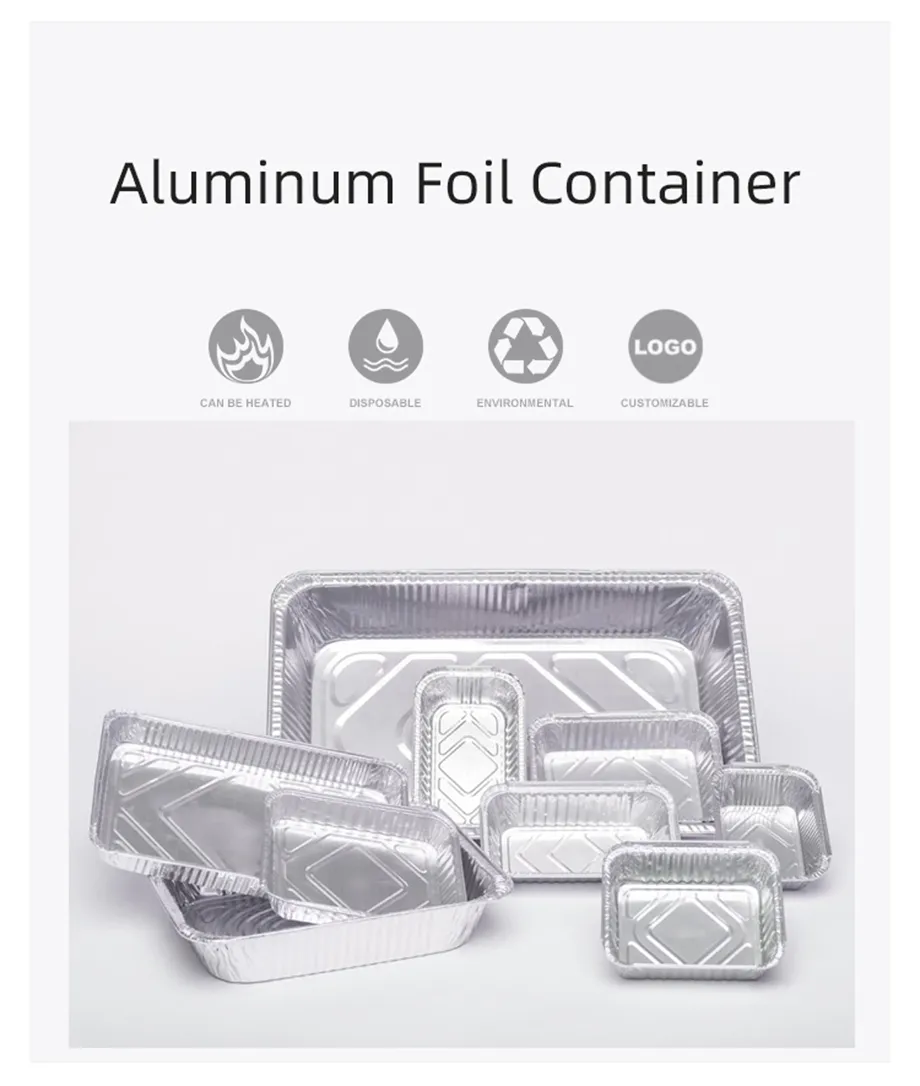 Recipiente de alumínio descartável personalizado para alimentos, bandeja de papel alumínio para assar, recipiente retangular de papel alumínio com tampas de papel