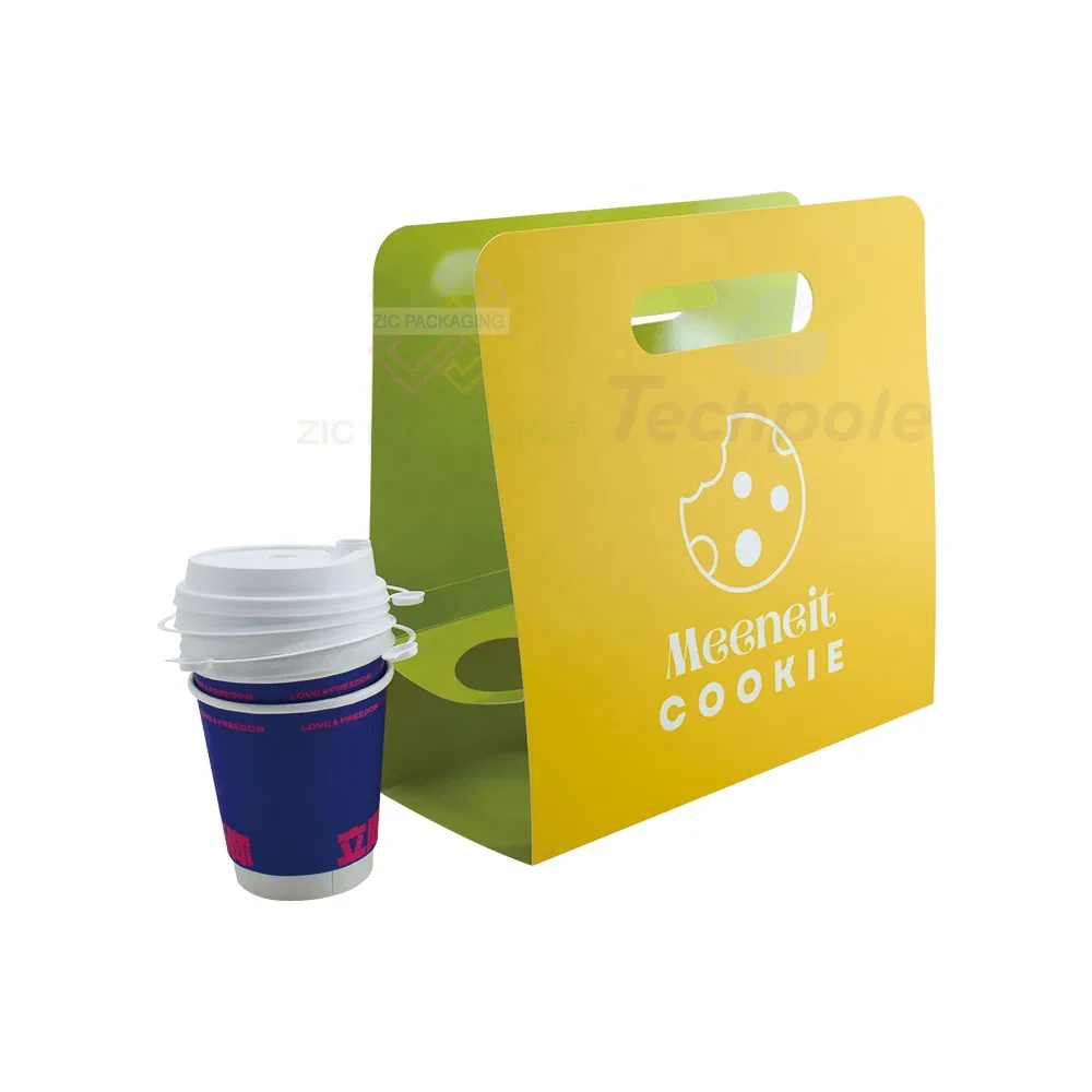 Suportes e divisórias de copos de bebida azuis ecológicos para embalagem para viagem de suco, café, chá, cerveja e vodka feitos de materiais sustentáveis
