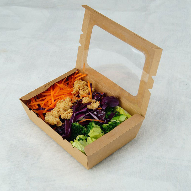 Container de Papel Kraft Descartável para Comida para Viagem para Noodle Taco Bolo com Janela
