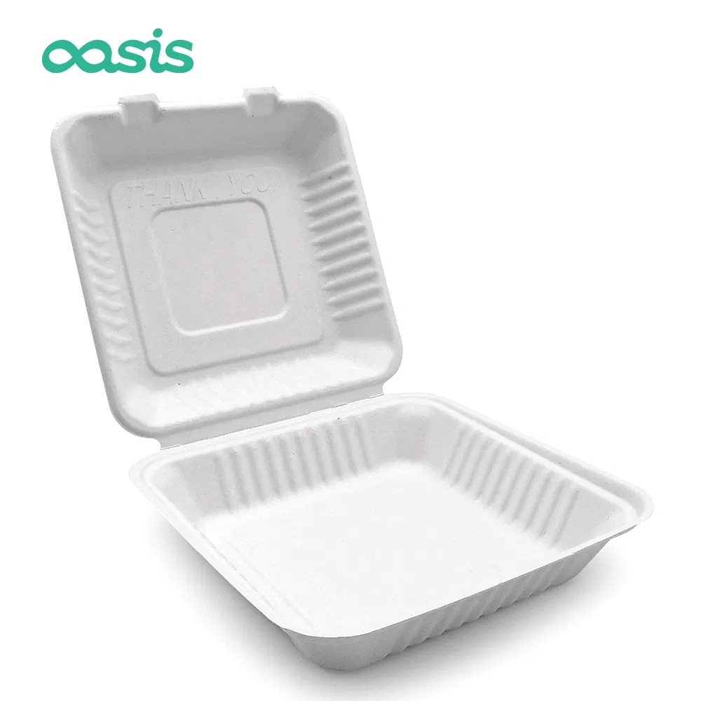 Recipientes de papel biodegradável para levar alimentos feitos de bagaço de cana-de-açúcar ecológicos