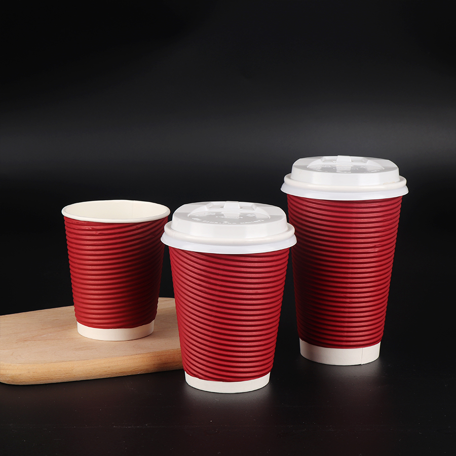 Copo de Papel com Parede Ripple Personalizado para Bebidas Quentes e Frias Descartável 8oz 12oz com Tampa