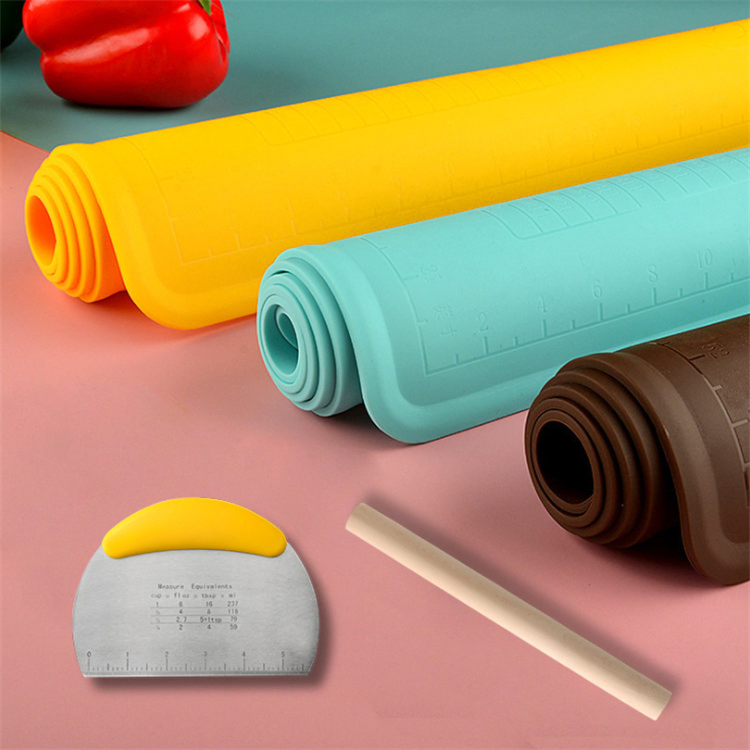 Conjunto de Tapete de Silicone para Assar com Rolo e Espátula de Cozinha