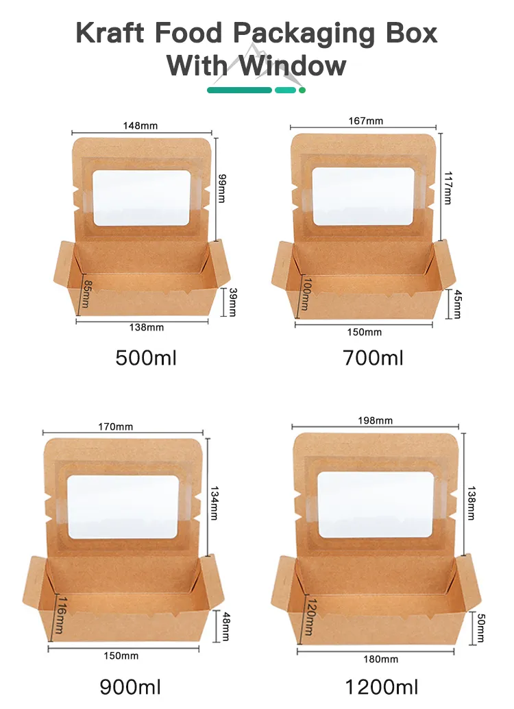 Caixa de Papel Kraft Reutilizável com Revestimento de PE para Fast Food, Caixa de Embalagem para Alimentos, Recipiente de Papel para Comida