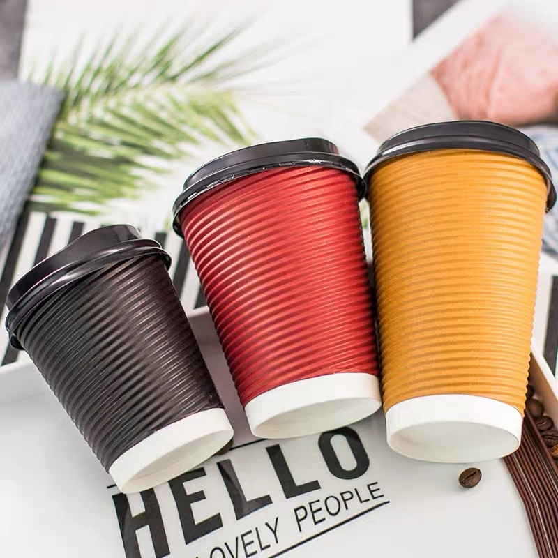 4-20oz Copos de papel descartáveis de parede simples e dupla com ondulação para bebidas frias e quentes