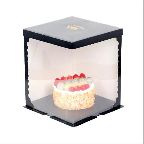 Embalagem de bolo de aniversário e casamento transparente de plástico personalizada por atacado, embalagem de papel para alimentos de padaria, caixa de presente clara em formato de cupcake dobrável rosa