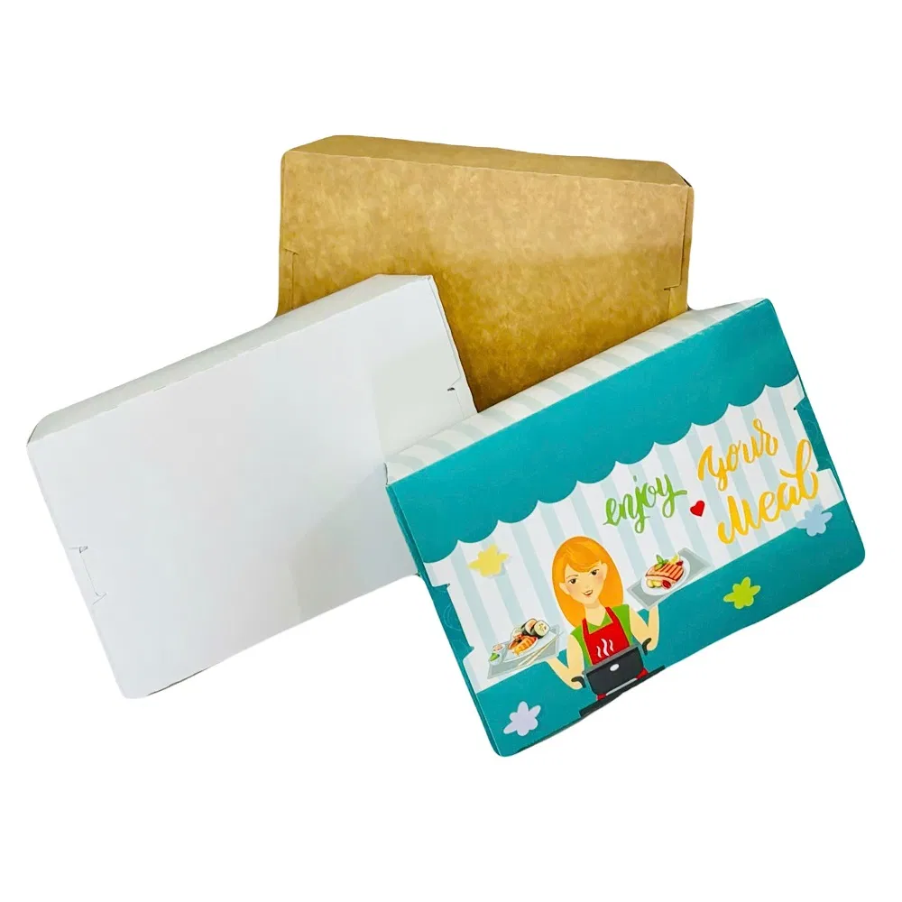 Caixa de papel kraft descartável biodegradável com logotipo personalizado, à prova de vazamentos, para comida para viagem