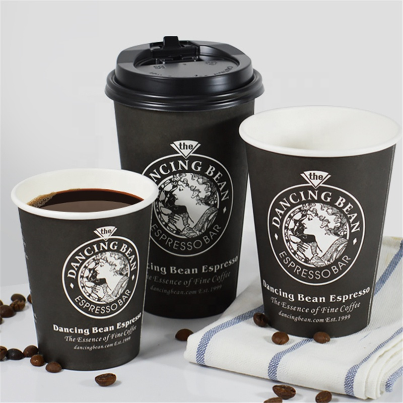 4-20oz Copos de papel descartáveis de parede simples e dupla com ondulação para bebidas frias e quentes