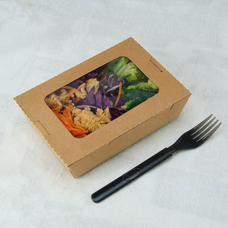 Container de Papel Kraft Descartável para Comida para Viagem para Noodle Taco Bolo com Janela