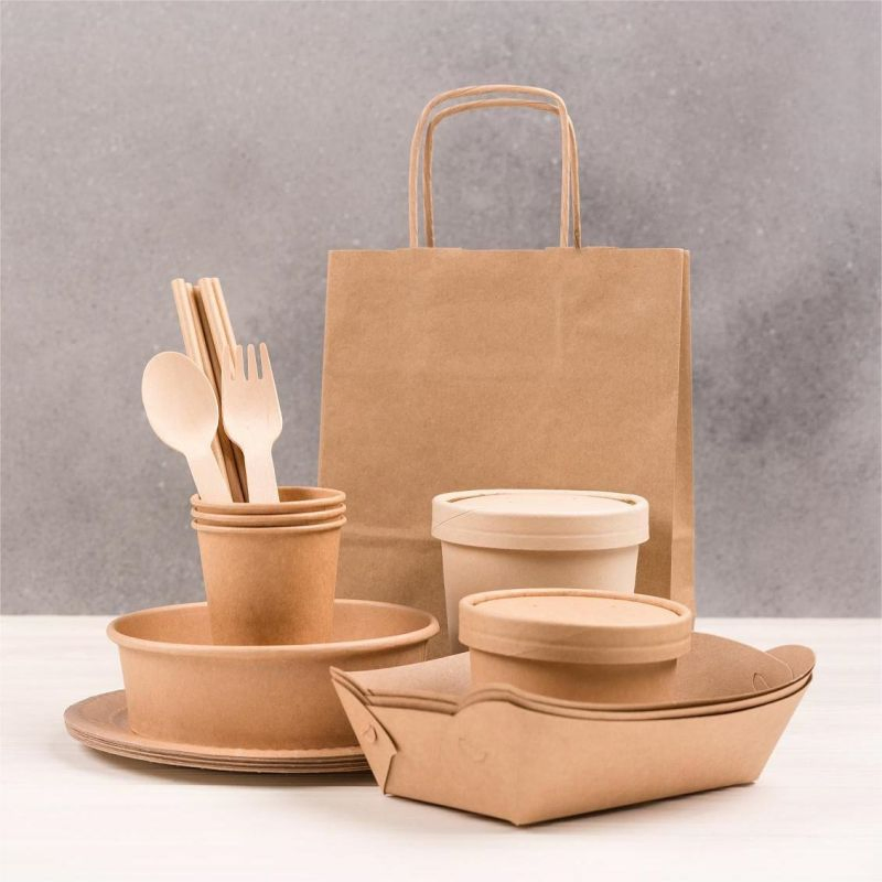 Bowl de sopa quente de noodle descartável compostável biodegradável de papel kraft branco com tampa de PP