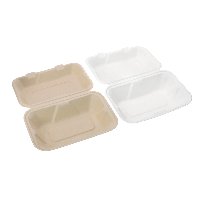 Container de Alimento Descartável de Bagasse para Comida para Viagem 9*6 Polegada Caixa Clamshell Cor Natural