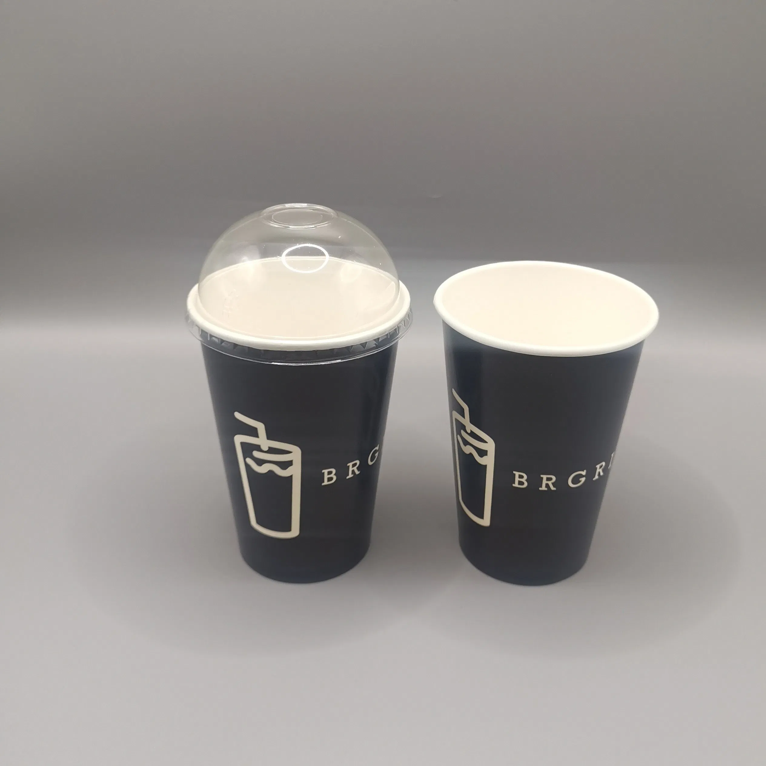 Copo de Papel Descartável de Parede Simples 12oz 500ml para Água, Suco e Bebida Impressão de Logotipo Personalizado 32oz Copo de Papel para Bebidas Frias, Chá, Café para Viagem com Tampa em Forma de Cúpula