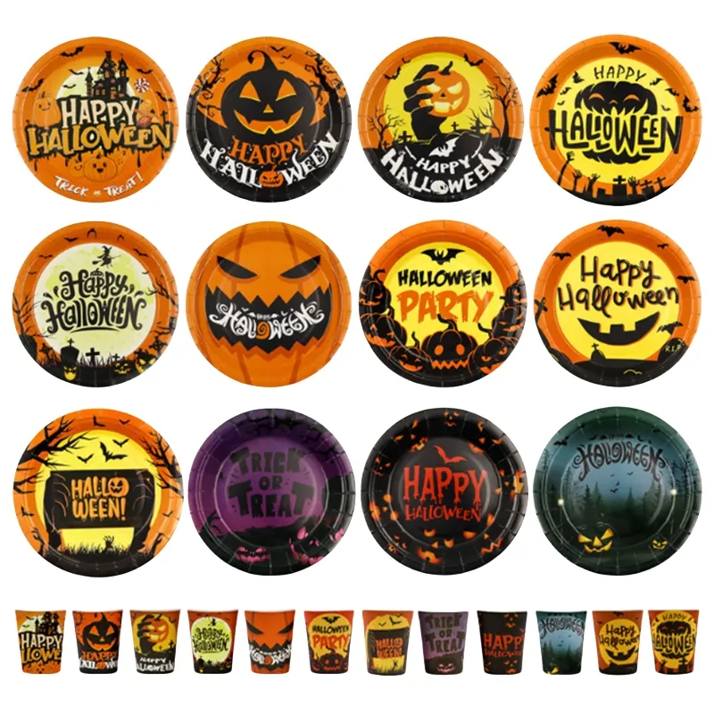 Conjunto de Talheres Personalizados para Halloween, Decoração para Festas, Pratos de Sobremesa, Guardanapos/Copos e Utensílios