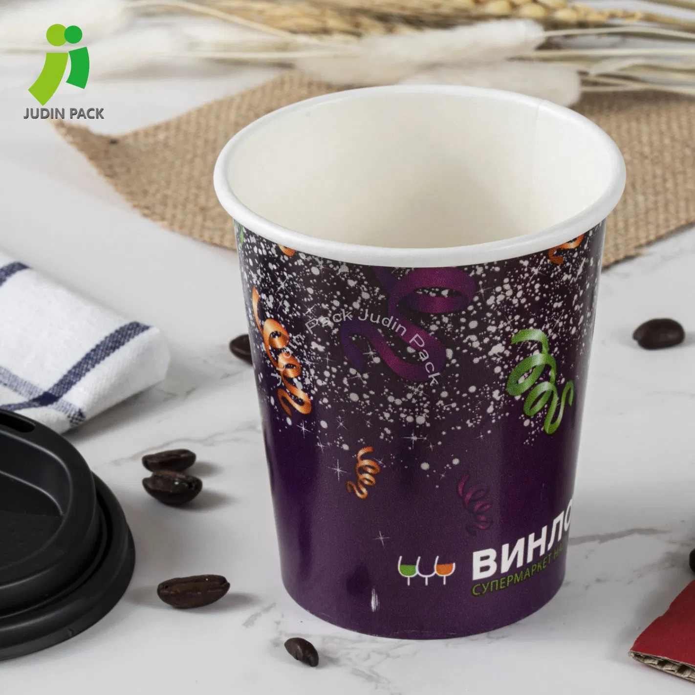 12 Copo de Papel Descartável de Parede Simples de 8 Oz para Bebida Quente de Café