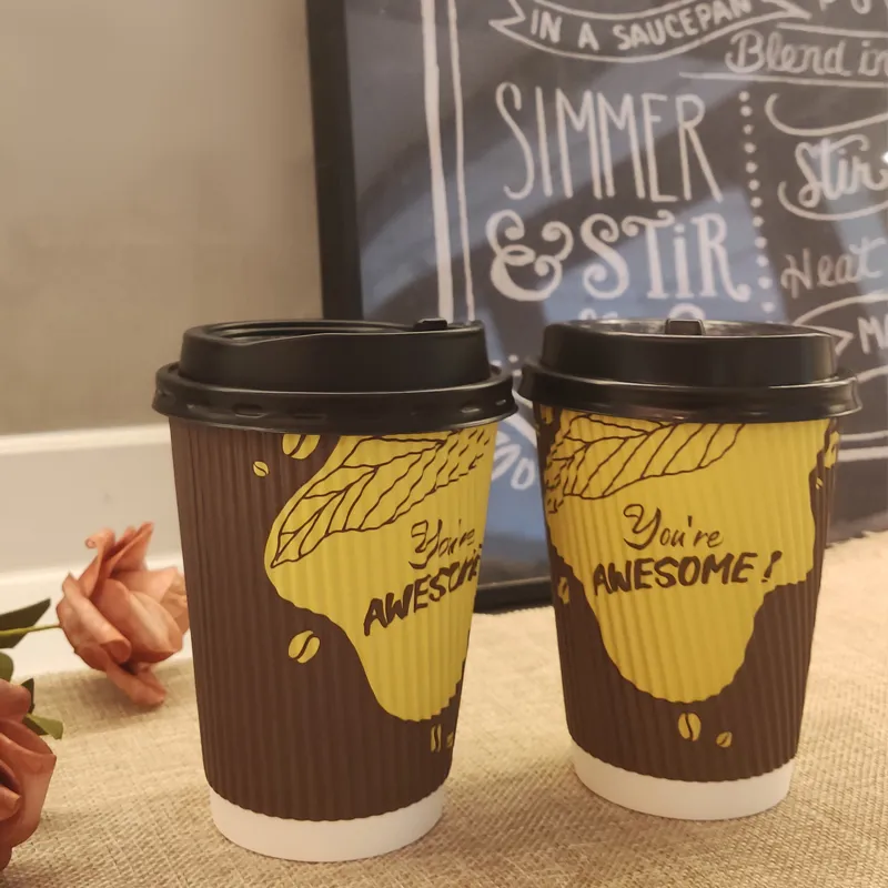 Copos de papel ondulado descartáveis e biodegradáveis para café, copos descartáveis para chá