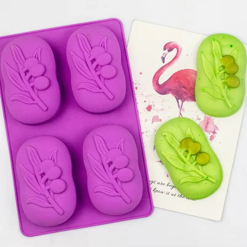 Molde de Silicone para Sabão 4-Hole Molde Oval de Azeite em Silicone para Bolo, Molde de Silicone para Velas, Molde para Fazer Sabão