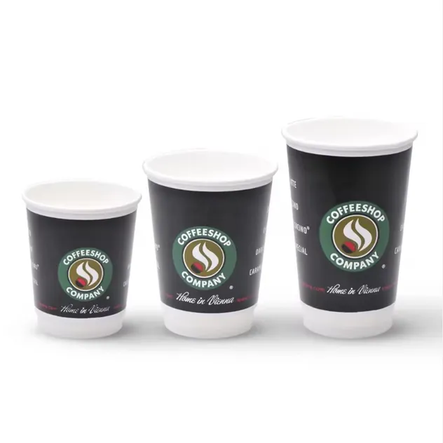 Copos de Papel Personalizados Descartáveis 16oz Impressos com Dupla Parede e Tampas para Bebidas Quentes e Frias