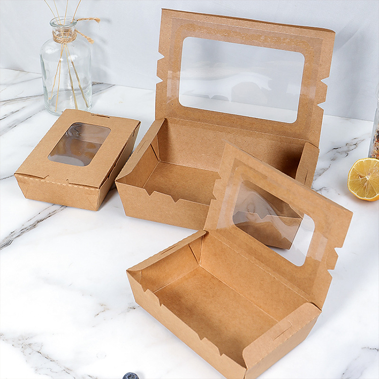 Caixa de Papel Kraft Reutilizável com Revestimento de PE para Fast Food, Caixa de Embalagem para Alimentos, Recipiente de Papel para Comida