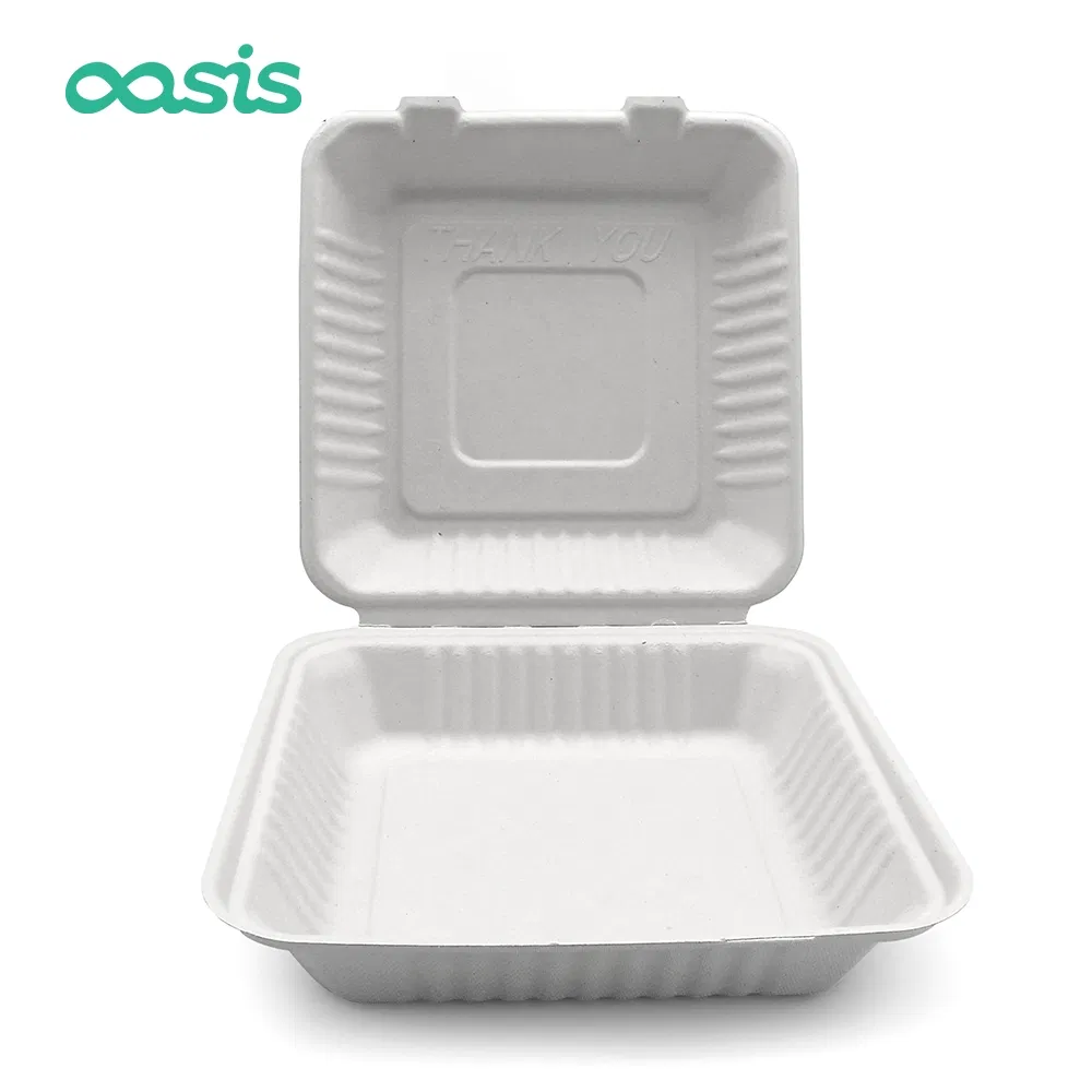 Recipientes de papel biodegradável para levar alimentos feitos de bagaço de cana-de-açúcar ecológicos
