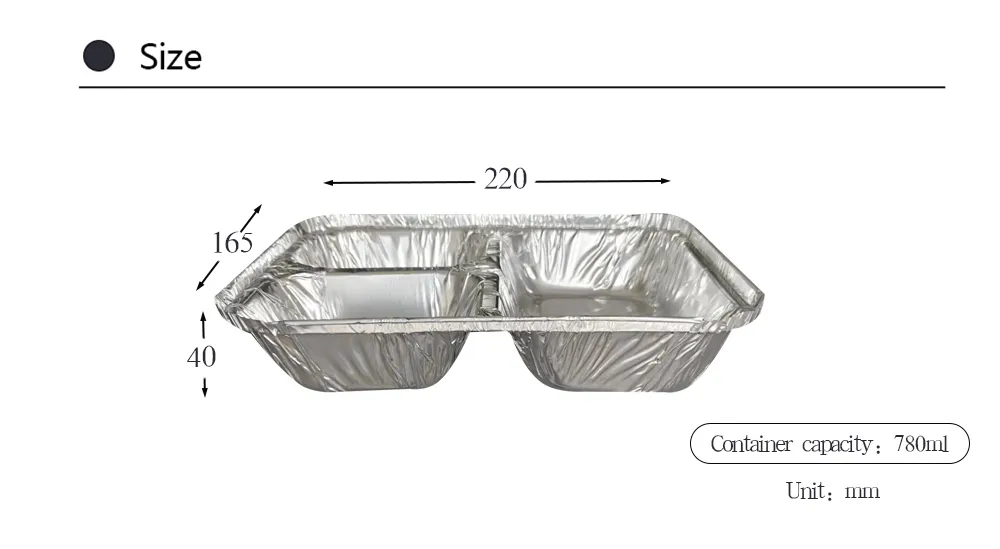 Container de comida descartável para restaurantes, com múltiplos compartimentos, em alumínio com tampa de papel