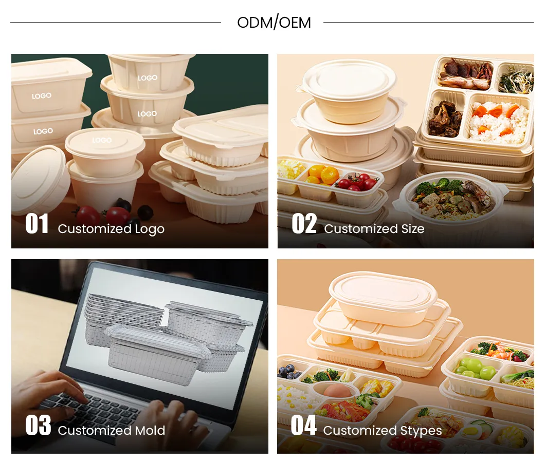Caixas de Almoço Descartáveis para Comida, Biodegradáveis, de Amido de Milho