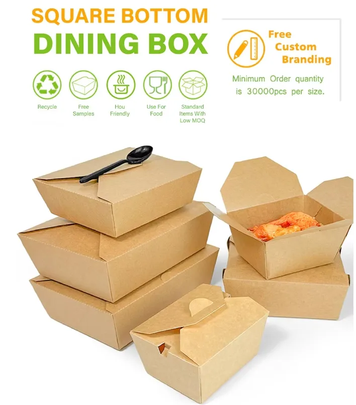 Caixa de papel kraft descartável biodegradável com logotipo personalizado, à prova de vazamentos, para comida para viagem