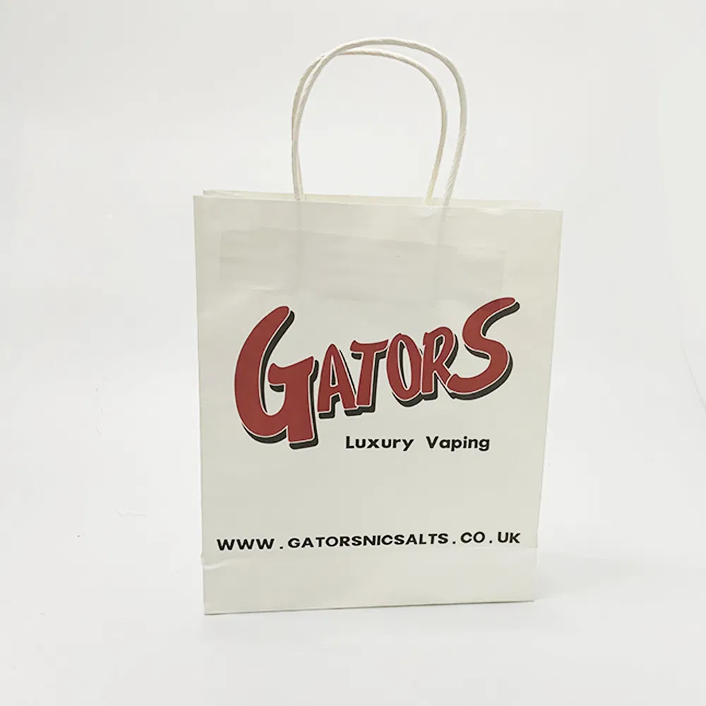 Saco de papel kraft marrom biodegradável para pão, roupas, presentes e compras, com alça e impressão personalizada do logotipo