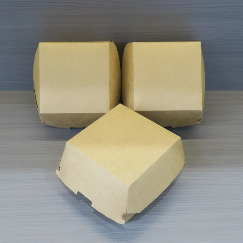 Caixas de Embalagem de Alimentos para Hambúrguer Personalizadas para Viagem, Caixa de Papel Kraft para Hambúrguer