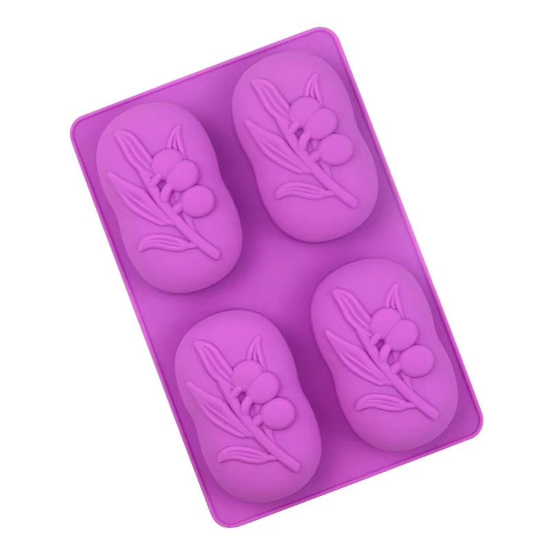 Molde de Silicone para Sabão 4-Hole Molde Oval de Azeite em Silicone para Bolo, Molde de Silicone para Velas, Molde para Fazer Sabão